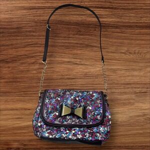 Claires Floral Print Crossbody Bag Bow Accent Gold Chain Strap‎ Purse Cute